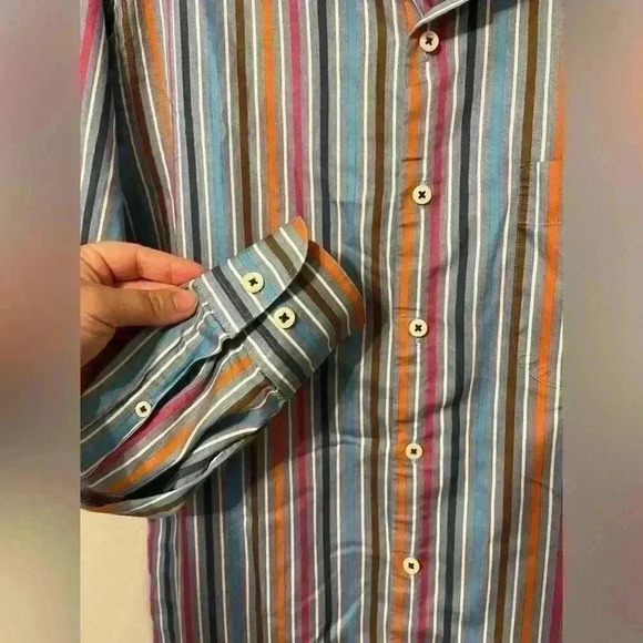 Peter Millar Striped 100% Cotton Button Down/Button Up Dress Shirt Size Medium - Picture 6 of 8